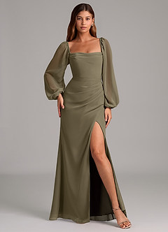 Azazie Brixley Bridesmaid Dresses Willow Green Mermaid Long Sleeve Chiffon Dress image4