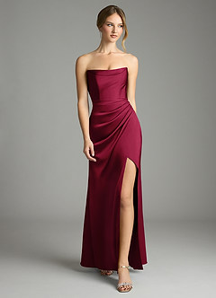 Azazie Leonis Bridesmaid Dresses Burgundy Mermaid Pleated Stretch Satin Convertible Dress image5