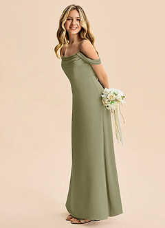 Azazie Lettie Junior A-Linie Schulterfrei Stretch-Satin Kleid Pistazie image1