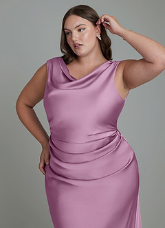 Azazie Kieryn Bridesmaid Dresses Wisteria Mermaid Pleated Stretch Satin Dress image12