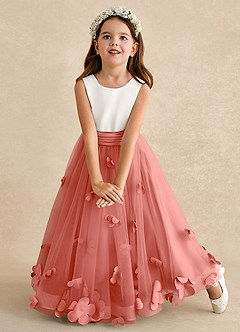 Azazie Vi Robe Demoiselle D'honneur Fillette Robe Trapèze en Tulle Sans manches Rose Saumon image6
