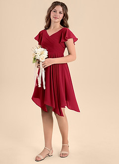 Azazie Janeaurelia Junior A-Linie Plissee Chiffon Kleid Scharlachrot image1