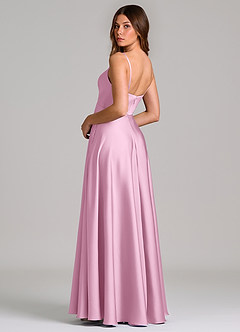 Azazie Amani Bridesmaid Dresses Candy Pink A-Line Pleated Stretch Satin Dress image3