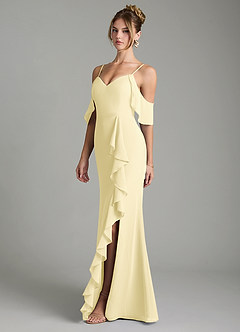 Azazie Alexys Bridesmaid Dresses Lemon Sorbet Sheath Off the Shoulder Chiffon Dress image5