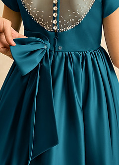Azazie Toffee Abiti da Ragazza di Fiori Abito Stile Principessa in Raso Opaco Fiocco Blu Inchiostro image7