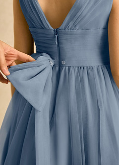 Azazie Macaron Jurken voor bloemenmeisjes A-Lijn Jurk van Tule Geplooid Schemering image6