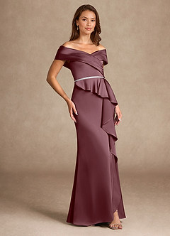 Azazie Dareia Mère de la mariée Robes Robe Sirène en Satin extensible Épaule décolletée Sangria image4
