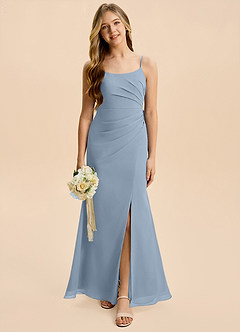 Azazie Amelia Junior Dusty Blue Mermaid Pleated Chiffon Dress image3