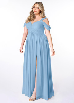Azazie Lianne Brautjungfernkleider A-Linie Schulterfrei Chiffon Kleid Puderblau image9