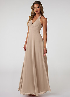Azazie Tessie Bridesmaid Dresses Taupe A-Line V-Neck Pleated Chiffon Dress image3