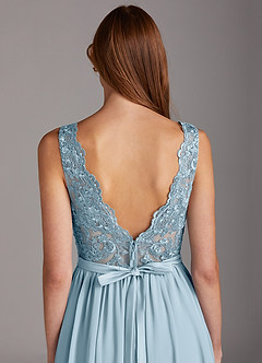 Azazie Elly Bridesmaid Dresses Sky Blue A-Line Lace Scoop Neck Chiffon Dress image4