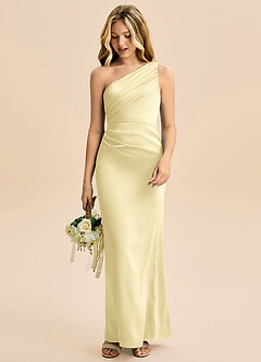 Azazie Akilah Junior Vestido Sorvete De Limão de Cetim elástico de Bainha com Plissado image3