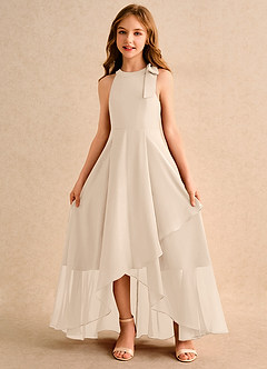 Azazie Boop Girls Formal Flower Girl Dresses White Alabaster A-Line Bow Chiffon Dress image5