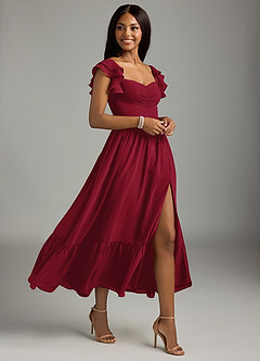 Azazie Anaya Brautjungfernkleider A-Linie Plissee Chiffon Kleid Burgunderrot image3