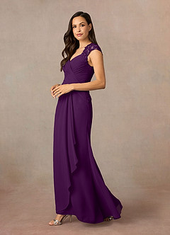 Azazie Birdie Mother of the Bride Dresses Grape A-Line Queen Anne Sequins Chiffon Dress image3