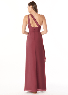 Azazie Maive Jurken voor bruidsmeisjes Jurk van Chiffon met Kolom Geplooide ruche Merlot image2