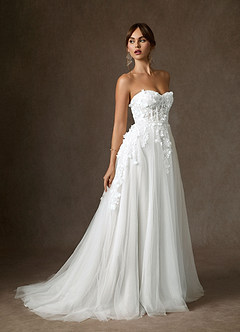 Azazie Wynery Wedding Dresses Diamond White Ball-Gown Off the Shoulder Lace Dress image10