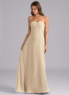 Azazie Valentine Bridesmaid Dresses Champagne A-Line Corset Chiffon Dress image3