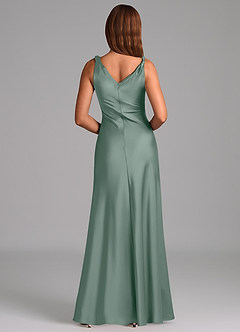 Azazie Nerine Bridesmaid Dresses Silver Sage A-Line Pleated Stretch Satin Dress image5