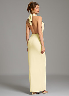 Azazie Nakia Bridesmaid Dresses Lemon Sorbet Sheath Pleated Premium Stretch Jersey Dress image6
