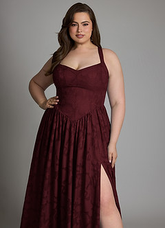 Azazie Francis Bridesmaid Dresses Cabernet A-Line Corset Floral Burnout Dress image11
