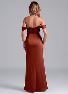Azazie Asha Bridesmaid Dresses Terracotta Sheath Off the Shoulder Stretch Satin Convertible Dress image4