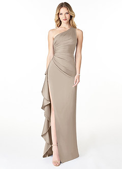 Azazie Latrice Bridesmaid Dresses Frost Sheath One Shoulder Cascading Ruffles Stretch Satin Dress image1