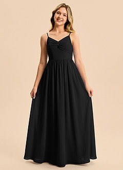 Azazie Zeya Junior Vestido Negro de Gasa de Corte en A image5