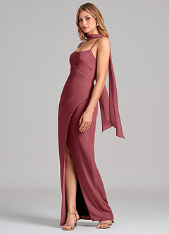 Azazie Calandra Bridesmaid Dresses Merlot Sheath Pleated Chiffon Dress image4