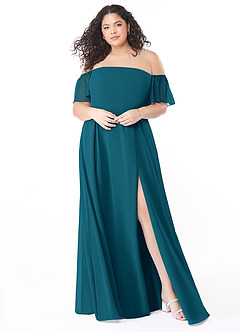 Azazie Sue Bridesmaid Dresses Ink Blue A-Line Off the Shoulder Chiffon Convertible Dress image11