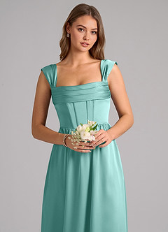 Azazie Hattie Robes de demoiselle d'honneur Robe Trapèze en Satin extensible Corset Aqua image6