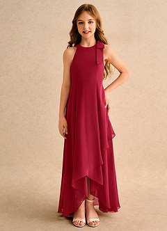 Azazie Boop Girls Formal Blumenmädchenkleider A-Linie Schleifen Chiffon Kleid Scharlachrot image3