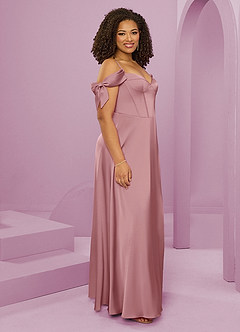 Barbie ♥ Azazie Bridesmaid Dresses Dusty Rose A-Line Off the Shoulder Stretch Satin Dress image5