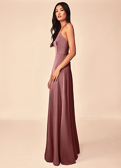Azazie Mei Robes de demoiselle d'honneur Robe Trapèze en Satin extensible Col en V Améthyste image4