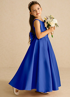 Azazie Pipsy Flower Girl Dresses Royal Blue A-Line Bow Matte Satin Dress image3