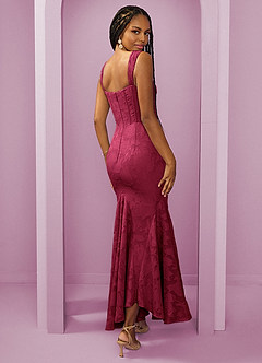 Barbie ♥ Azazie Vestidos de damas de honor Vestido de Borgoña de Devorado Floral de Corte Recto con Corte Lateral image2