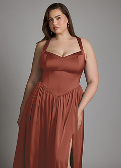 Azazie Francis Bridesmaid Dresses Auburn A-Line Corset Stretch Satin Dress image14
