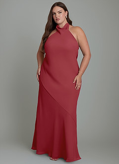 Azazie Velli Bridesmaid Dresses Pomegranate Mermaid High Neck Chiffon Dress image8