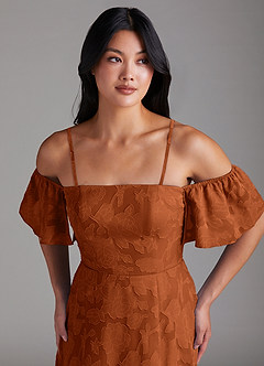 Azazie Sue At-home Try On Dresses Dusty Blue A-Line Off the Shoulder Floral Burnout Convertible Dress image2