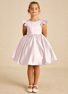 Azazie Tootsie vestidos de niña de las flores Vestido Rosa Rubor de Satin Mate de Corte en A con Lazo image3