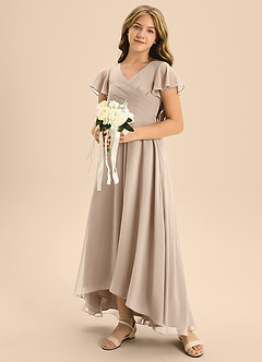 Azazie Induh Junior Taupe A-Line Pleated Chiffon Dress image2