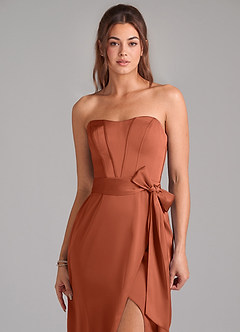 Azazie Jamie Bridesmaid Dresses Cedar Rose A-Line Strapless Stretch Satin Convertible Dress image6