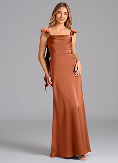 Azazie Adi Bridesmaid Dresses Cedar Rose A-Line Pleated Stretch Satin Dress image1