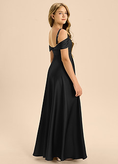 Azazie Rowena Junior Black A-Line Bow Stretch Satin Dress image2