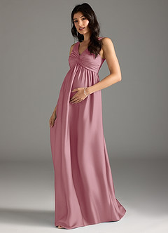 Azazie Yetta Maternity Bridesmaid Dresses A-Line Pleated Stretch Satin Floor-Length Dress image1