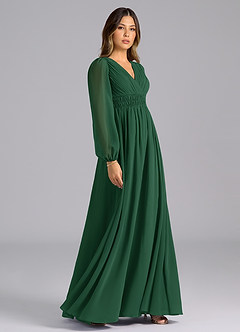 Azazie Palerma Bridesmaid Dresses Dark Green A-Line Long Sleeve Chiffon Dress image5