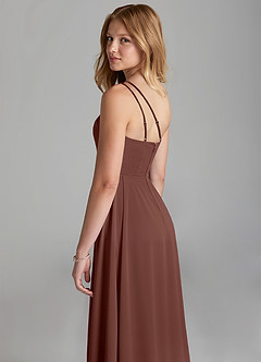 Azazie Maron Junior Espresso A-Line Pleated Stretch Satin Dress image2