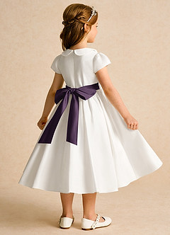 Azazie Deary Flower Girl Dresses Ivory Plum A-Line Bow Cotton Dress image4