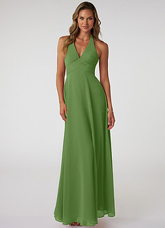 Azazie Tessie Bridesmaid Dresses Basil A-Line V-Neck Pleated Chiffon Dress image1
