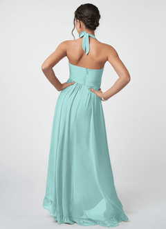 Azazie Hermione Junior Aqua A-Line Chiffon Dress image4